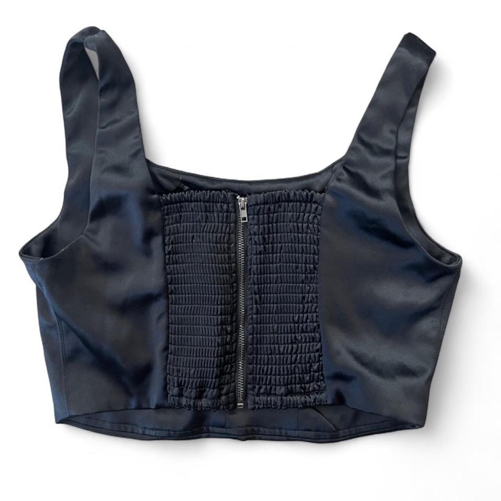 House of Harlow 1960 Women Black Satin Stretch Bustier Corset Crop Tube Tank Top - Picture 2 of 6